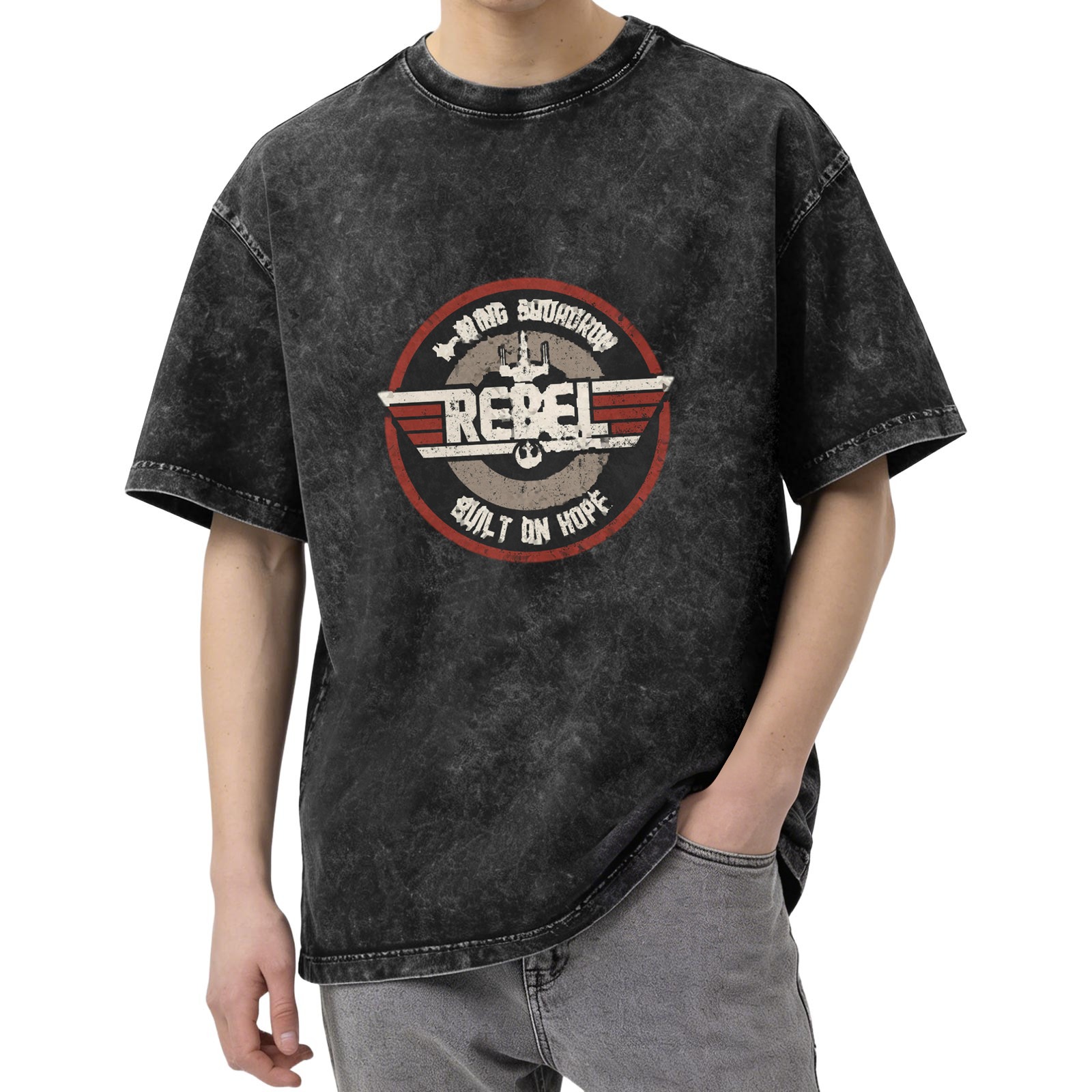 Wing Squadron Rebel Built On Hope Acid Wash T-Shirt