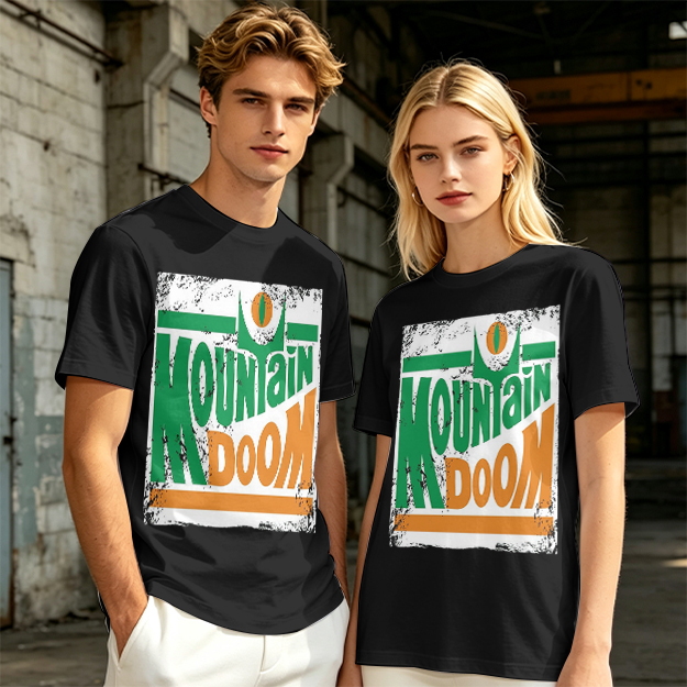 Olive T-shirt with Mountain Doom Themed Graphic Print