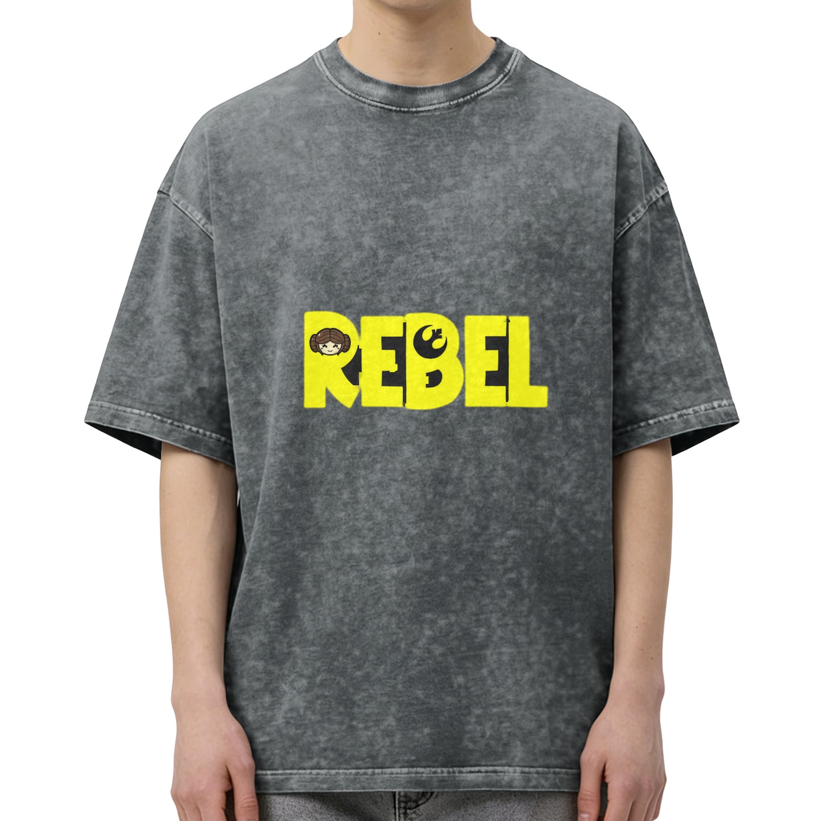 Washed Black Rebel Graphic T-Shirt with Princess Leia Art