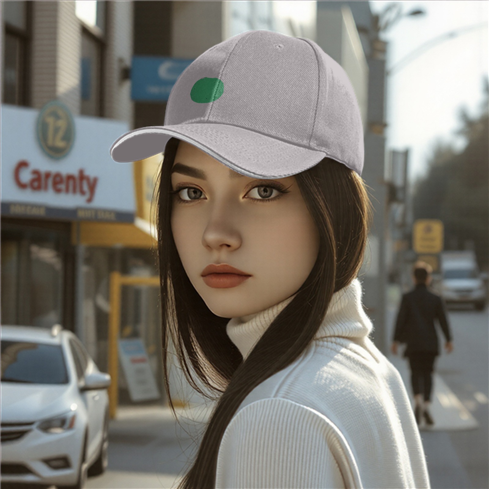 Black baseball cap with green circular front design