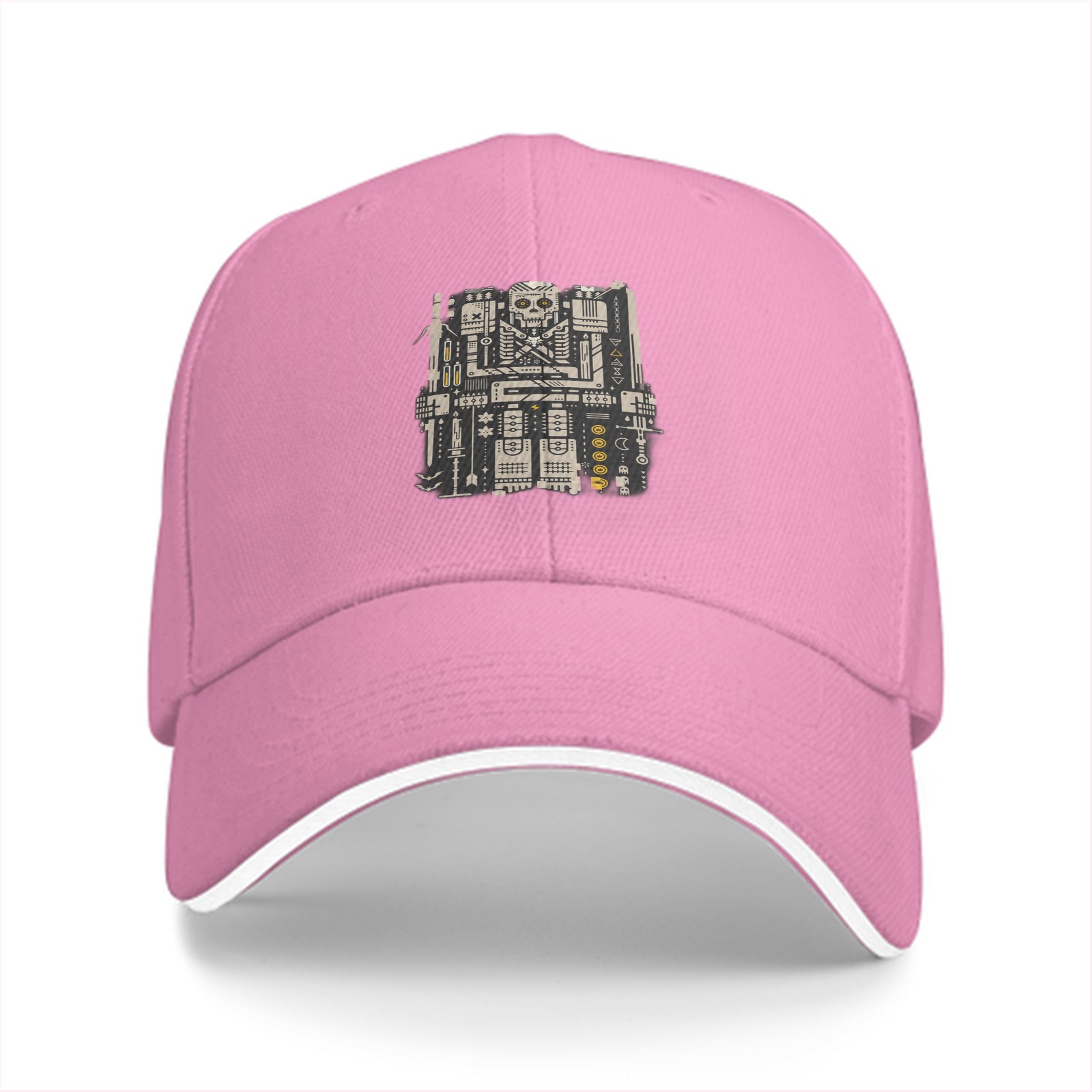 Black Baseball Cap With Cybernetic Skull Circuit Artwork