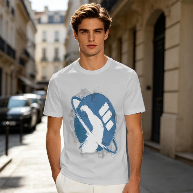 Olive Green T-Shirt with Saturn Fist Graphic Print