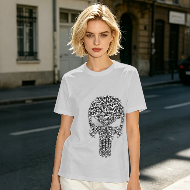 Olive T-Shirt With Punisher Skull Made Of Small Skulls