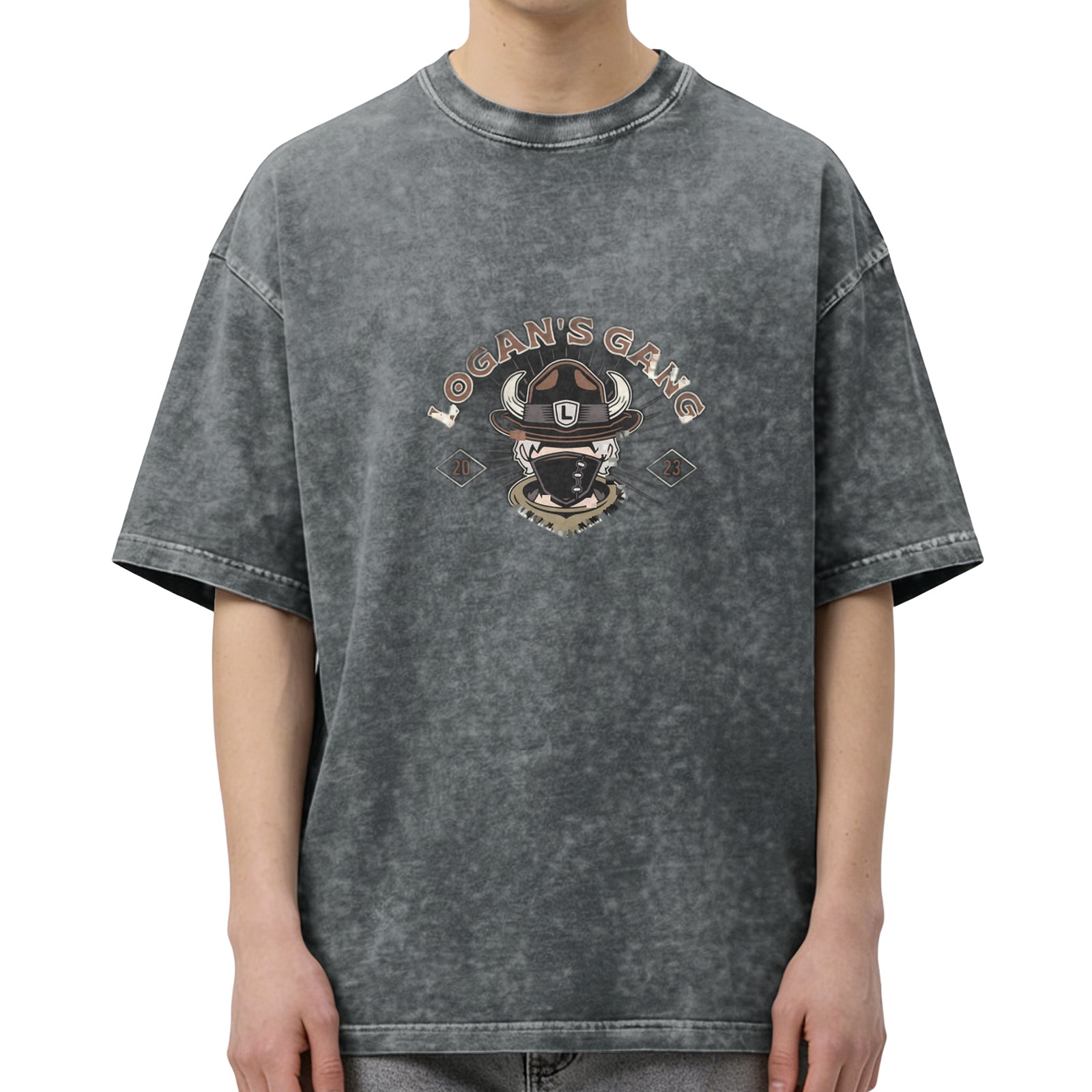 Logan's Gang Graphic Vintage Wash Black Cotton T-Shirt