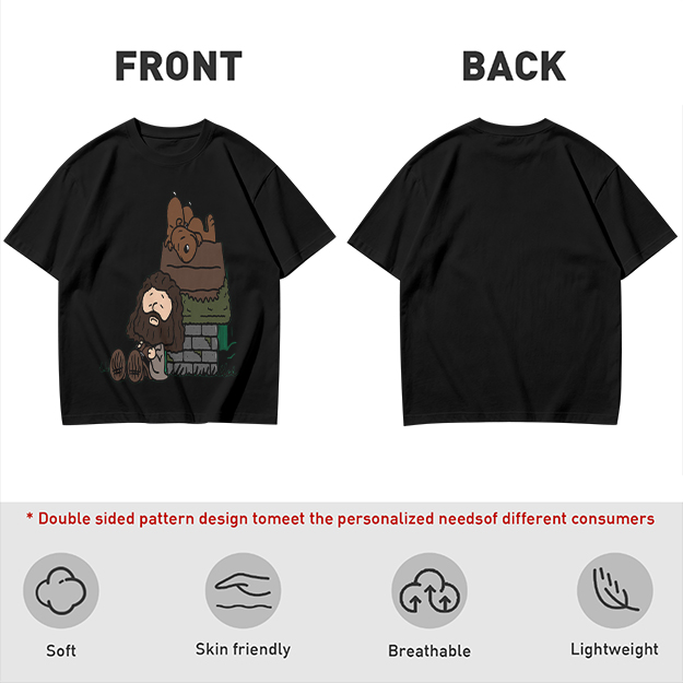 Olive T-Shirt With Cartoon Bearded Man And Doghouse Print