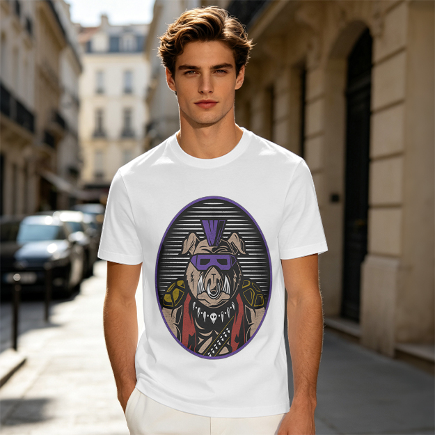 Olive T-Shirt With Punk Bulldog Graphic Print