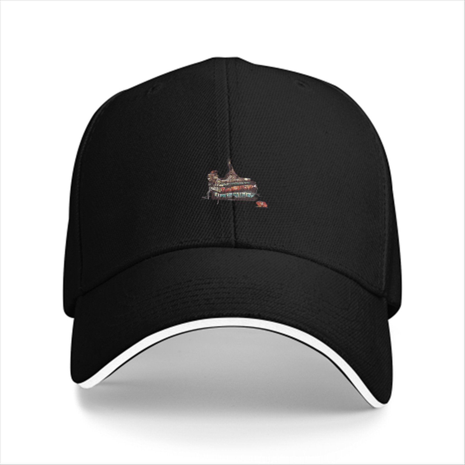 Black Baseball Cap With Small Paris Themed Graphic Print