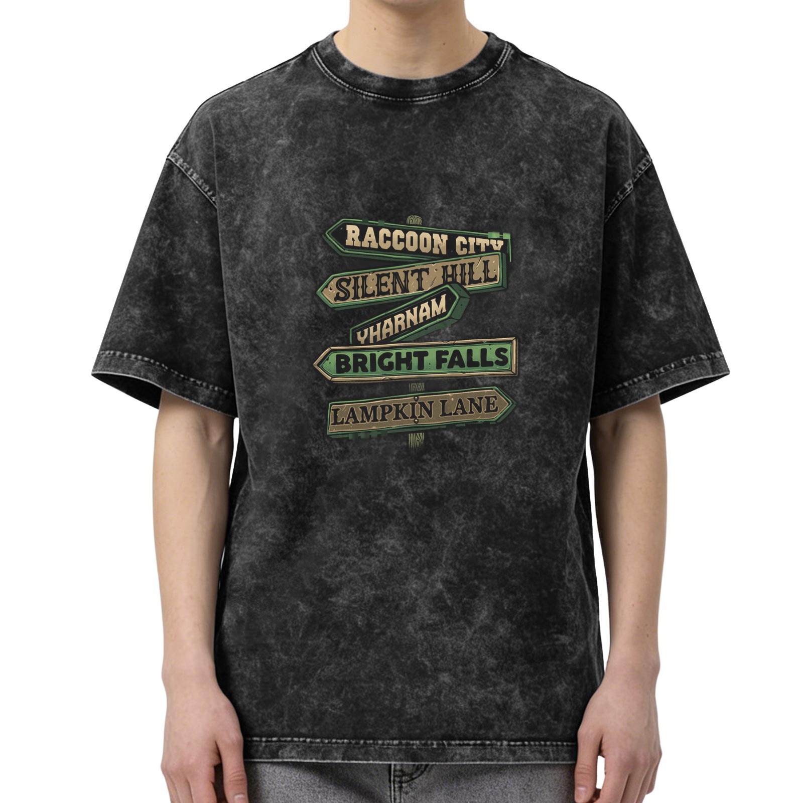 Vintage Horror Game Locations Signpost Graphic T-Shirt