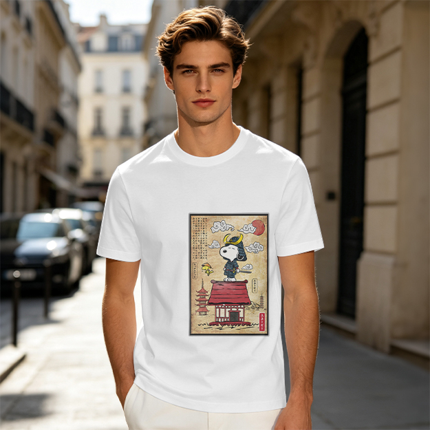 Olive T-Shirt with Samurai Snoopy Japanese Art Print
