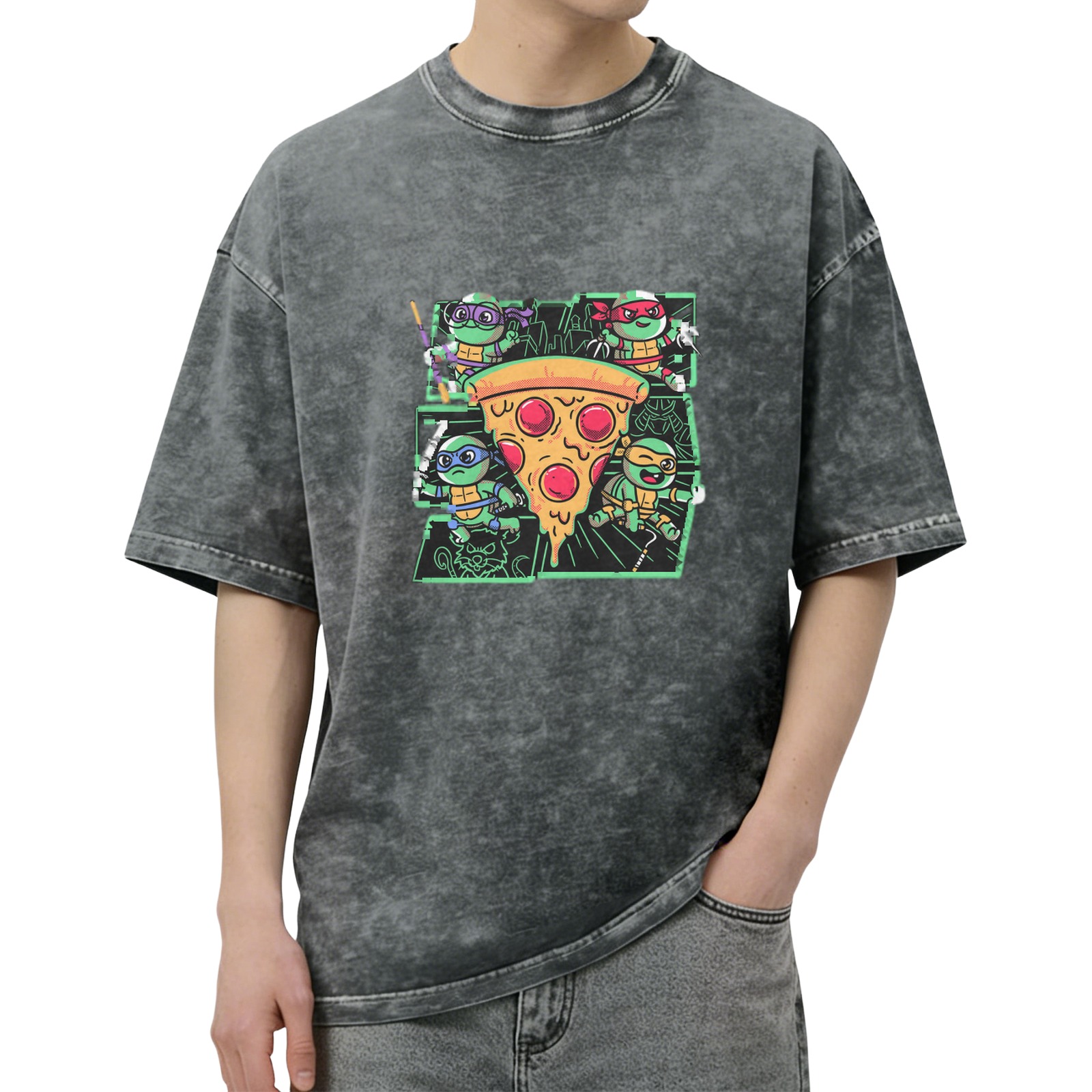 Teenage Mutant Ninja Turtles Pizza Graphic Acid Wash T-Shirt