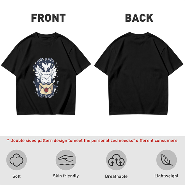 Owl with Envelope and Celestial Details Graphic T-Shirt