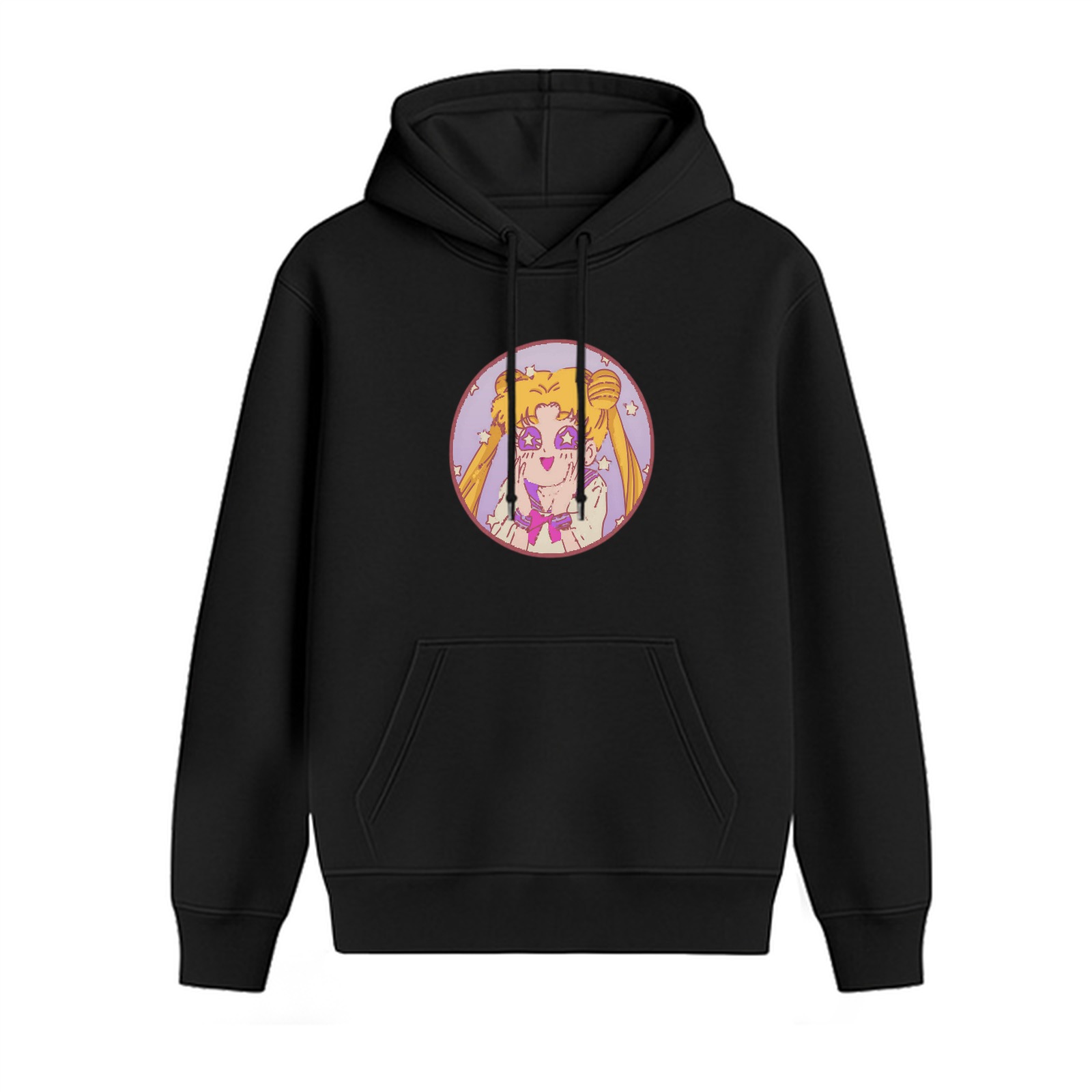Black Hoodie With Cute Sailor Moon Graphic Print