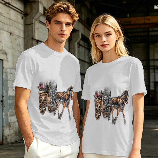 Olive T-Shirt With Horse Drawn Cart Graphic Print