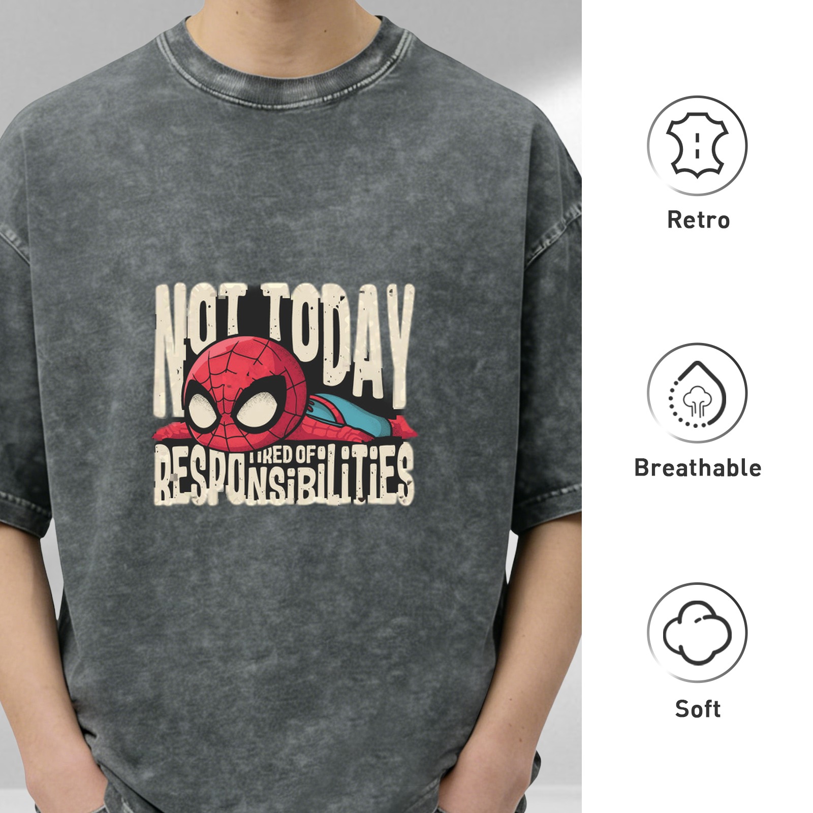 Not Today Tired of Responsibilities Spider-Man Graphic Oversized T-Shirt