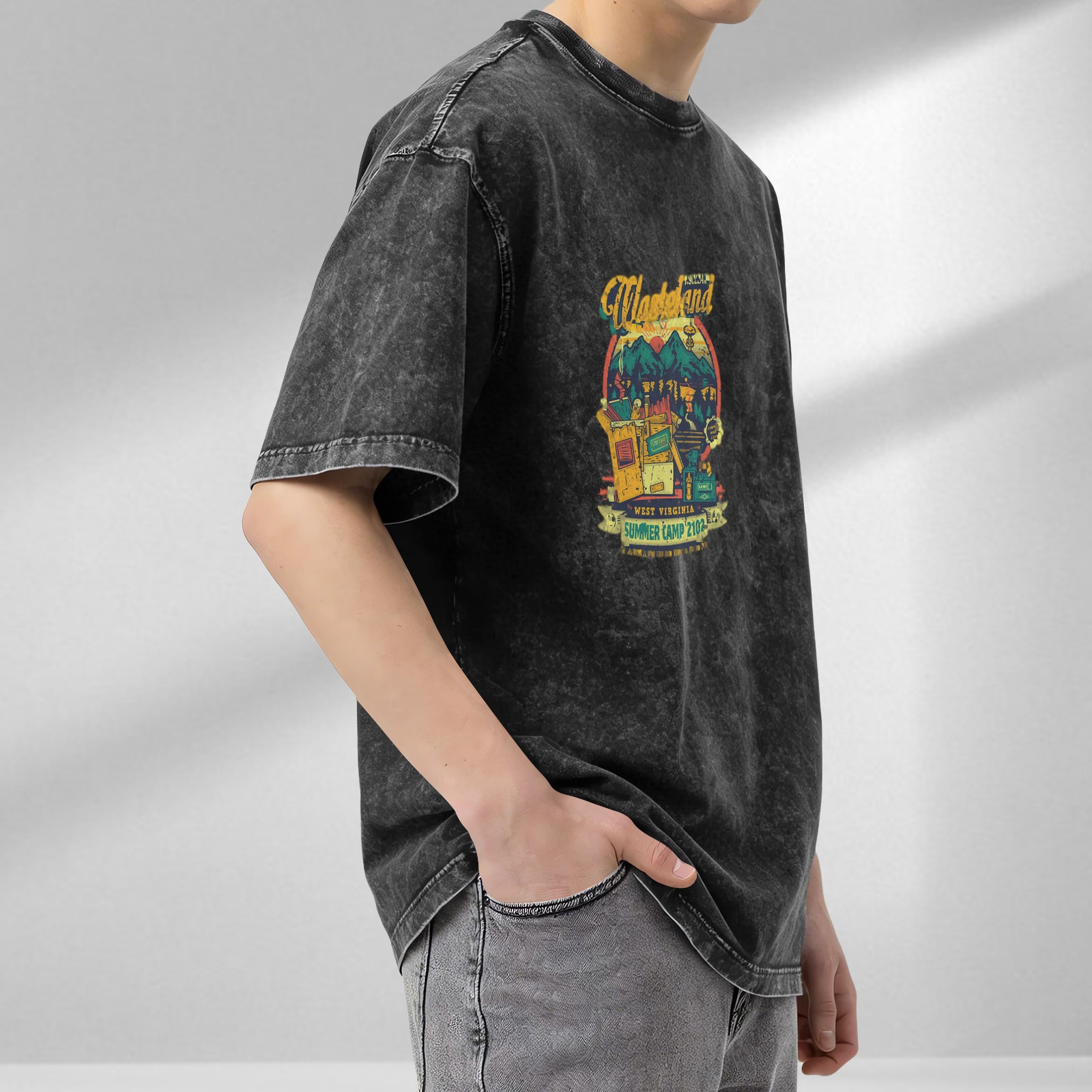 Wasteland West Virginia Summer Camp 2102 Graphic Acid Wash T-Shirt