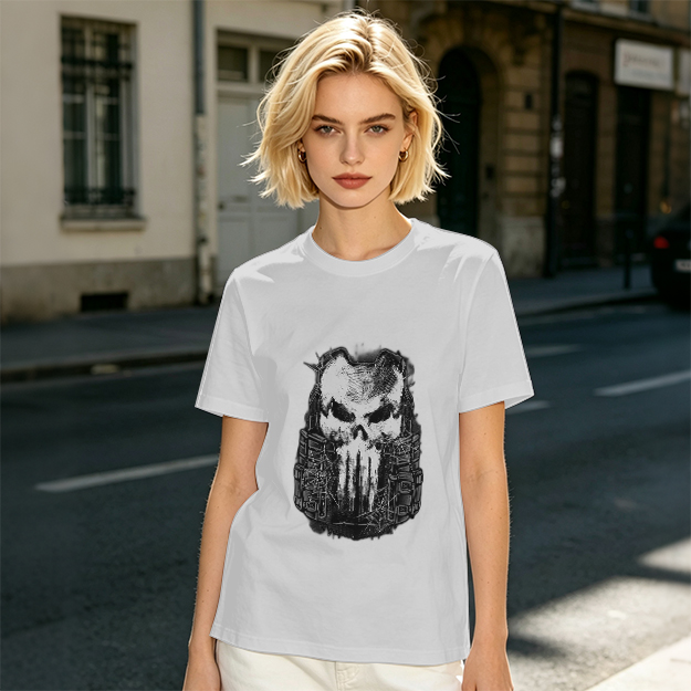 Olive Green T-Shirt With Tactical Skull Graphic Print
