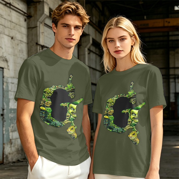 Olive Green T-Shirt With Monster Filled Letter G Graphic