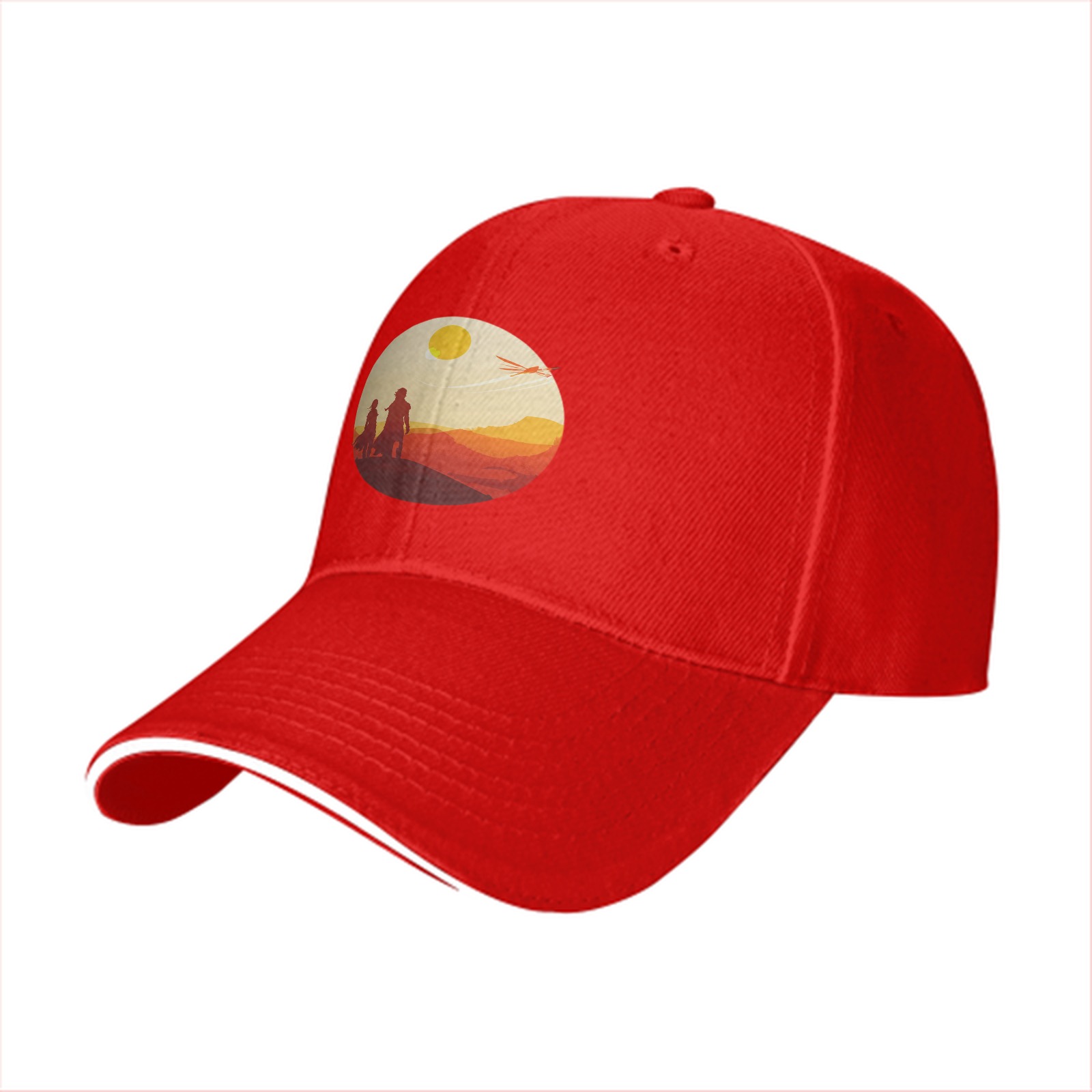 Black baseball cap with desert sunset silhouette print