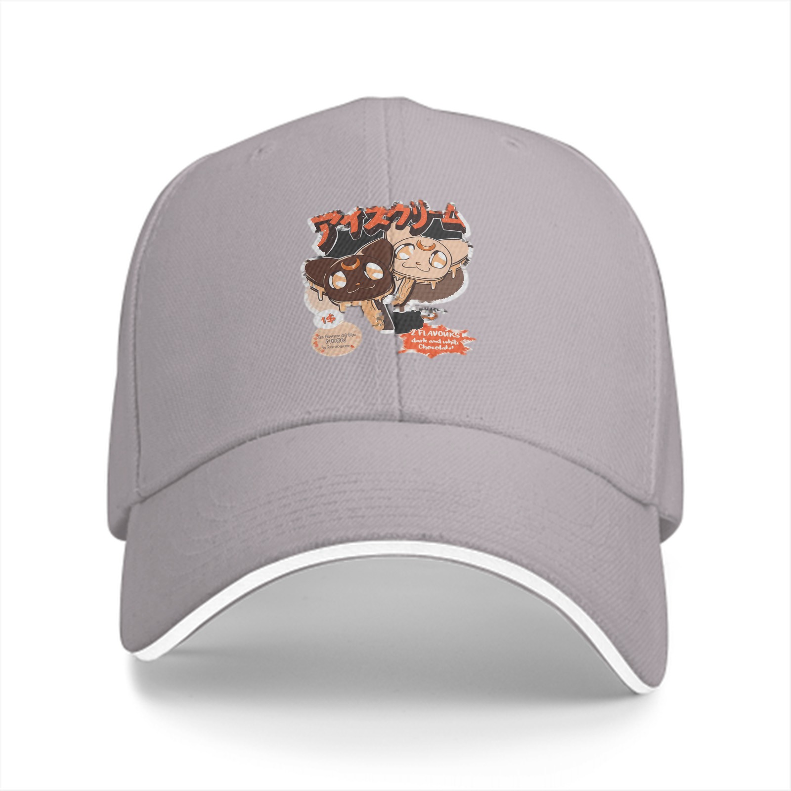 Black baseball cap with chocolate cat ice cream graphic
