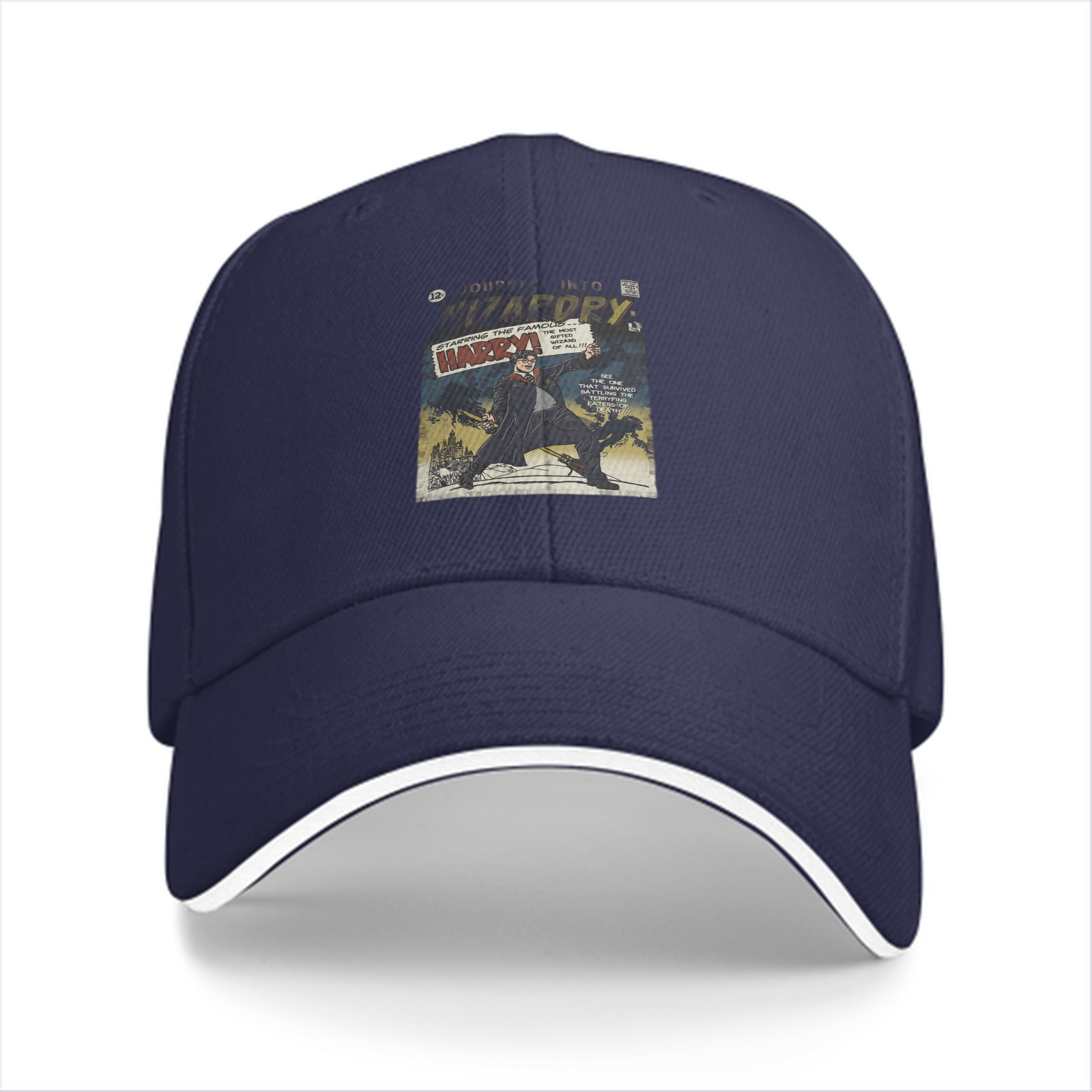 Black baseball cap with Harry Potter wizard comic print