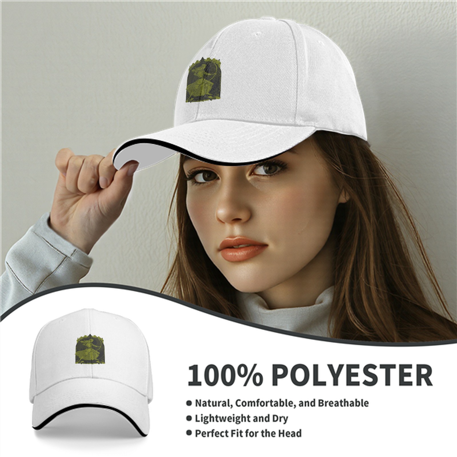 Black Baseball Cap With Archer Woman Graphic Print
