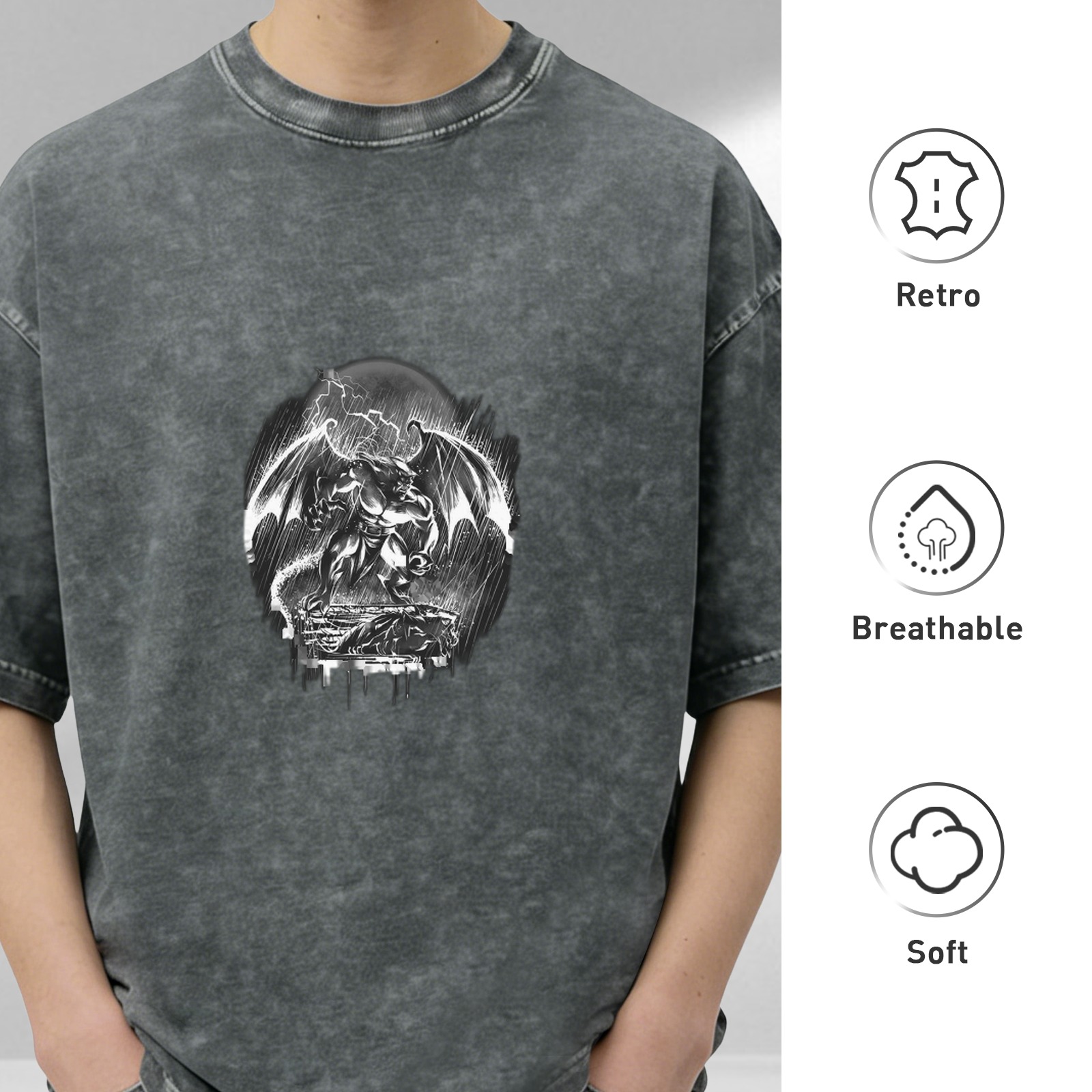 Distressed Black Devil Print Short Sleeve T-Shirt