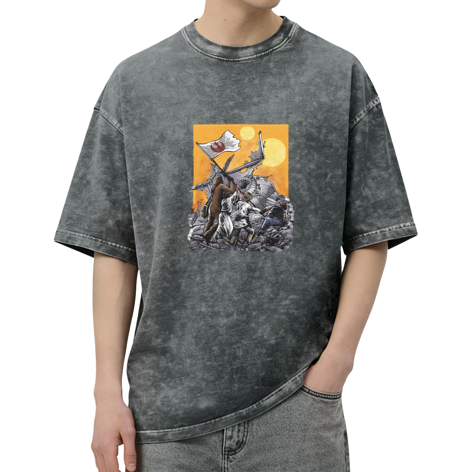 Star Wars Rebel Flag Battle Scene Graphic Oversized T-Shirt