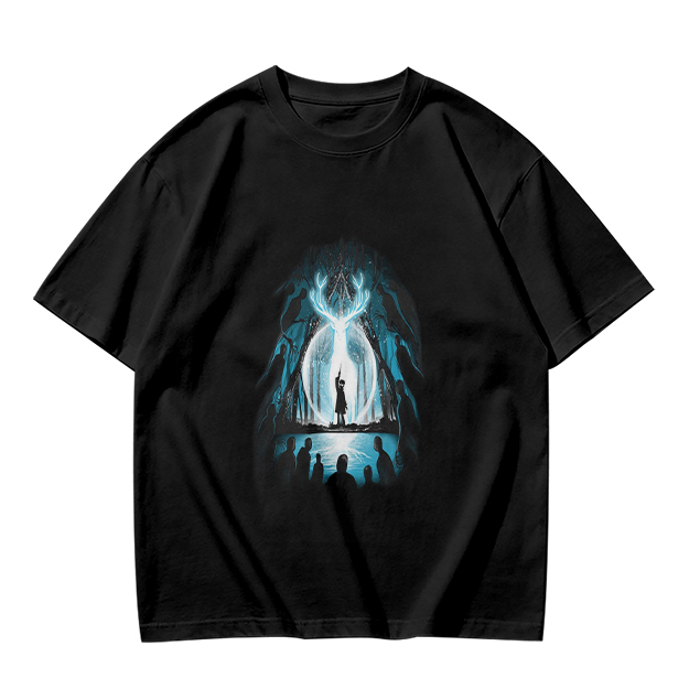 Olive T-Shirt With Glowing Deer Patronus Silhouette Art Print