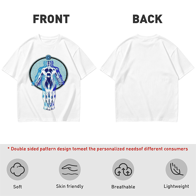 Olive T-Shirt with Glowing Blue Superhero Figure Graphic