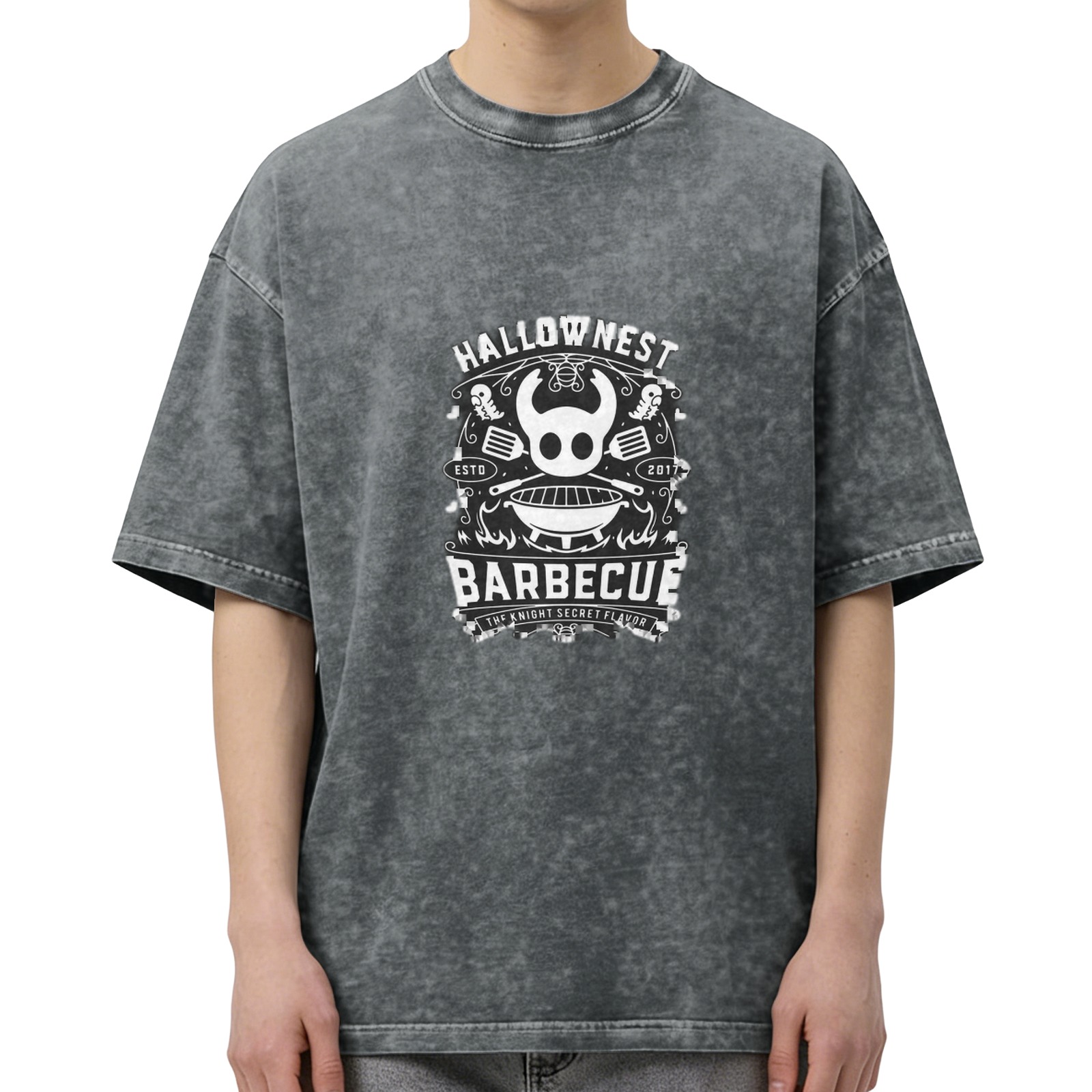 Hollow Knight Hallownest Barbecue Graphic Washed Black T-Shirt