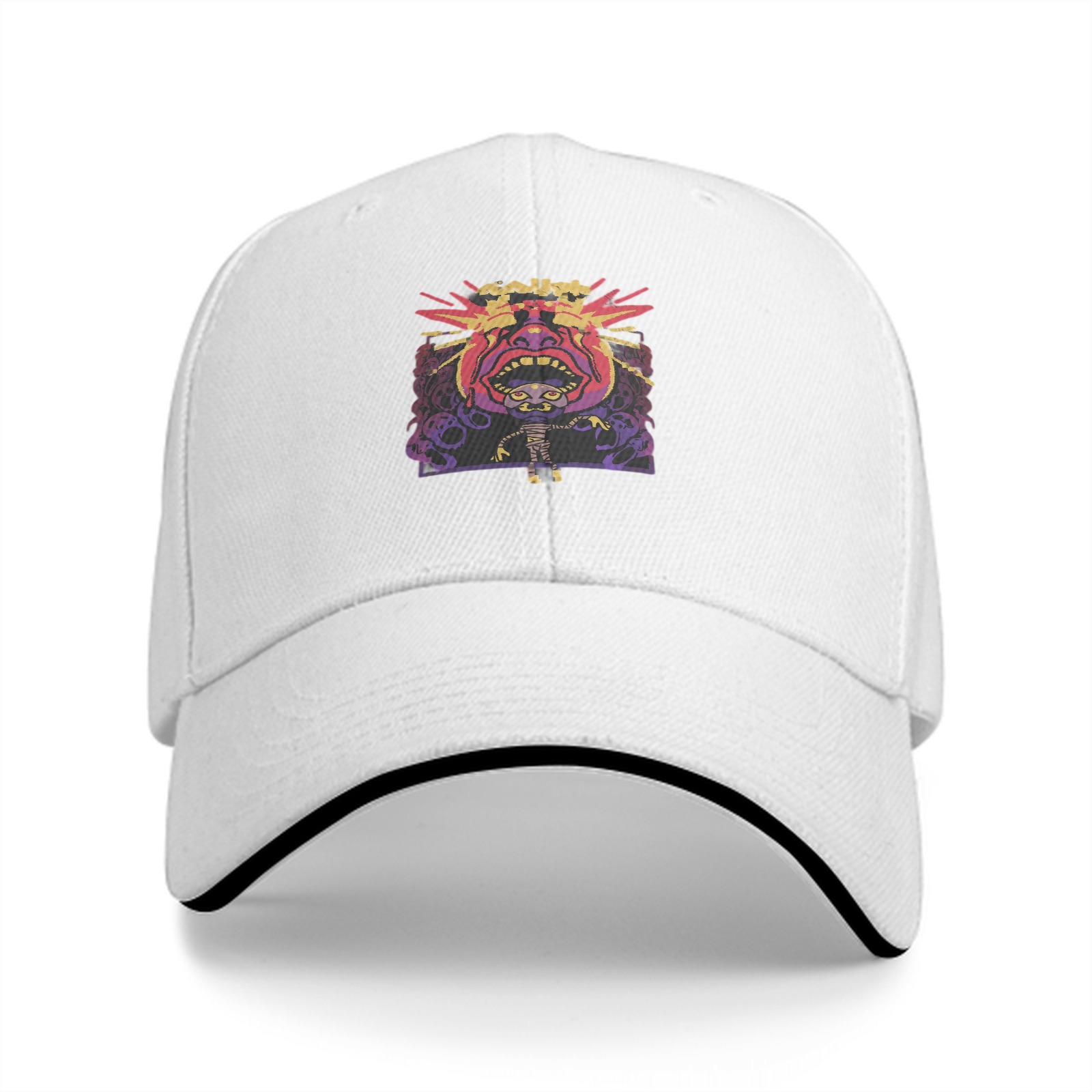 Black Baseball Cap With Psychedelic Monster Graphic Print