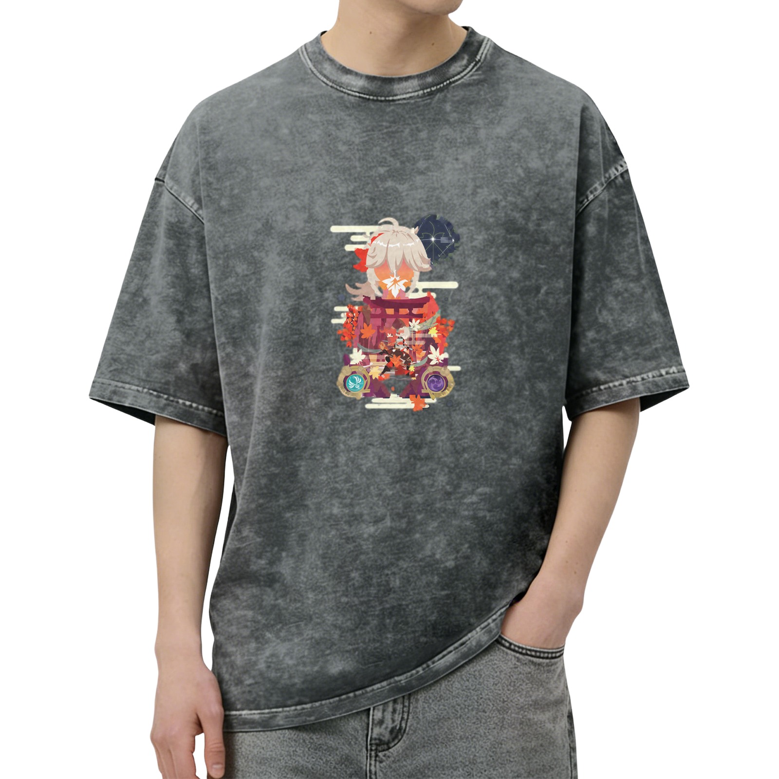 Genshin Impact Kaedehara Kazuha Graphic Washed Black T-Shirt