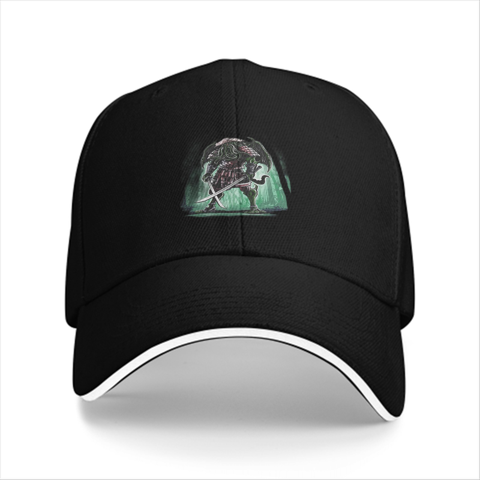 Black Baseball Cap With Samurai Cthulhu Warrior Graphic