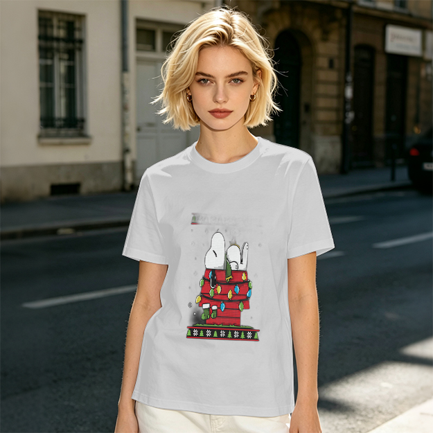 Olive T-Shirt with Snoopy Christmas Doghouse Design