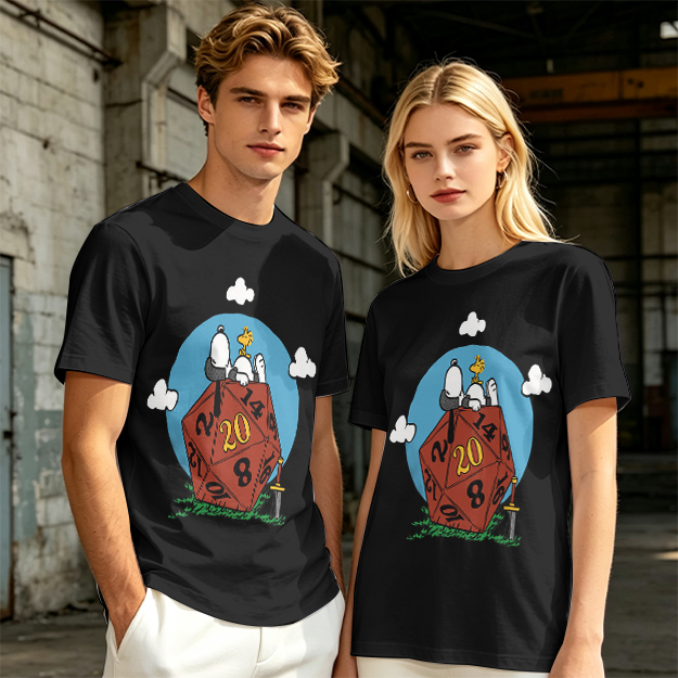 Snoopy and Woodstock on a D20 Dice Graphic T-Shirt