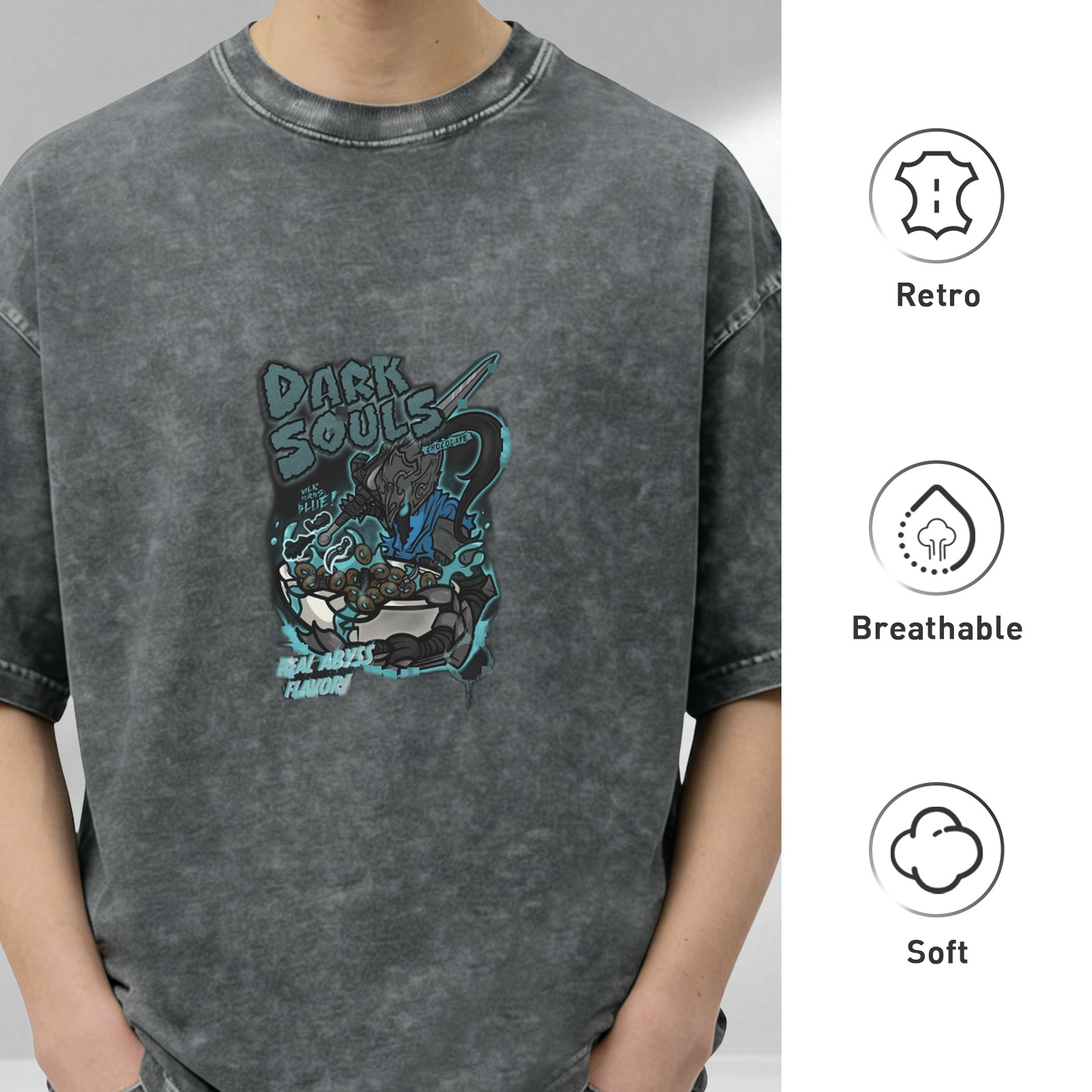 Dark Souls Abyss Themed Acid Wash Cotton T-Shirt
