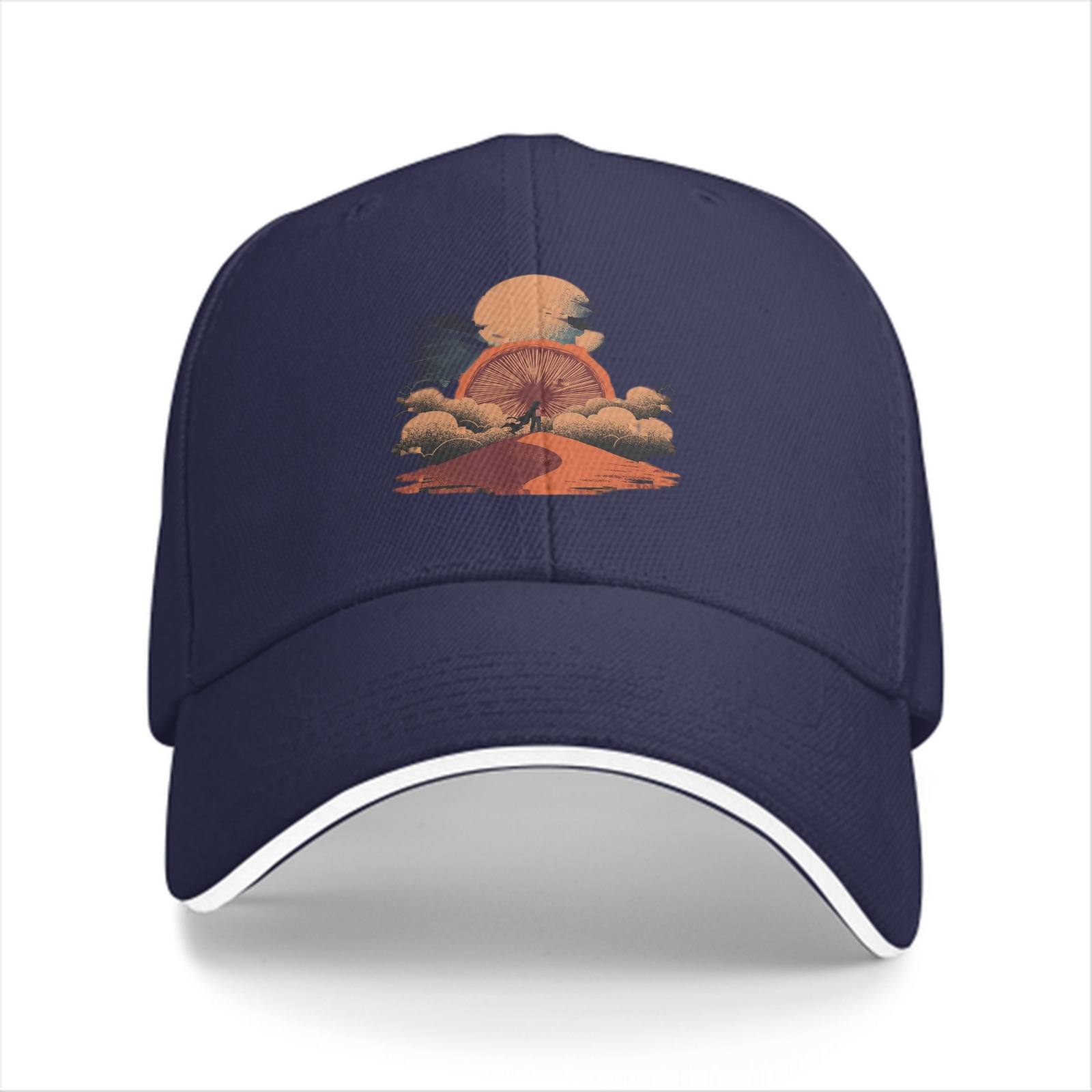 Black Baseball Cap with Desert Sunset Mountain Graphic