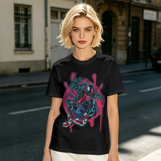 Olive T-Shirt Featuring Miles Morales Spider-Man Graffiti Art