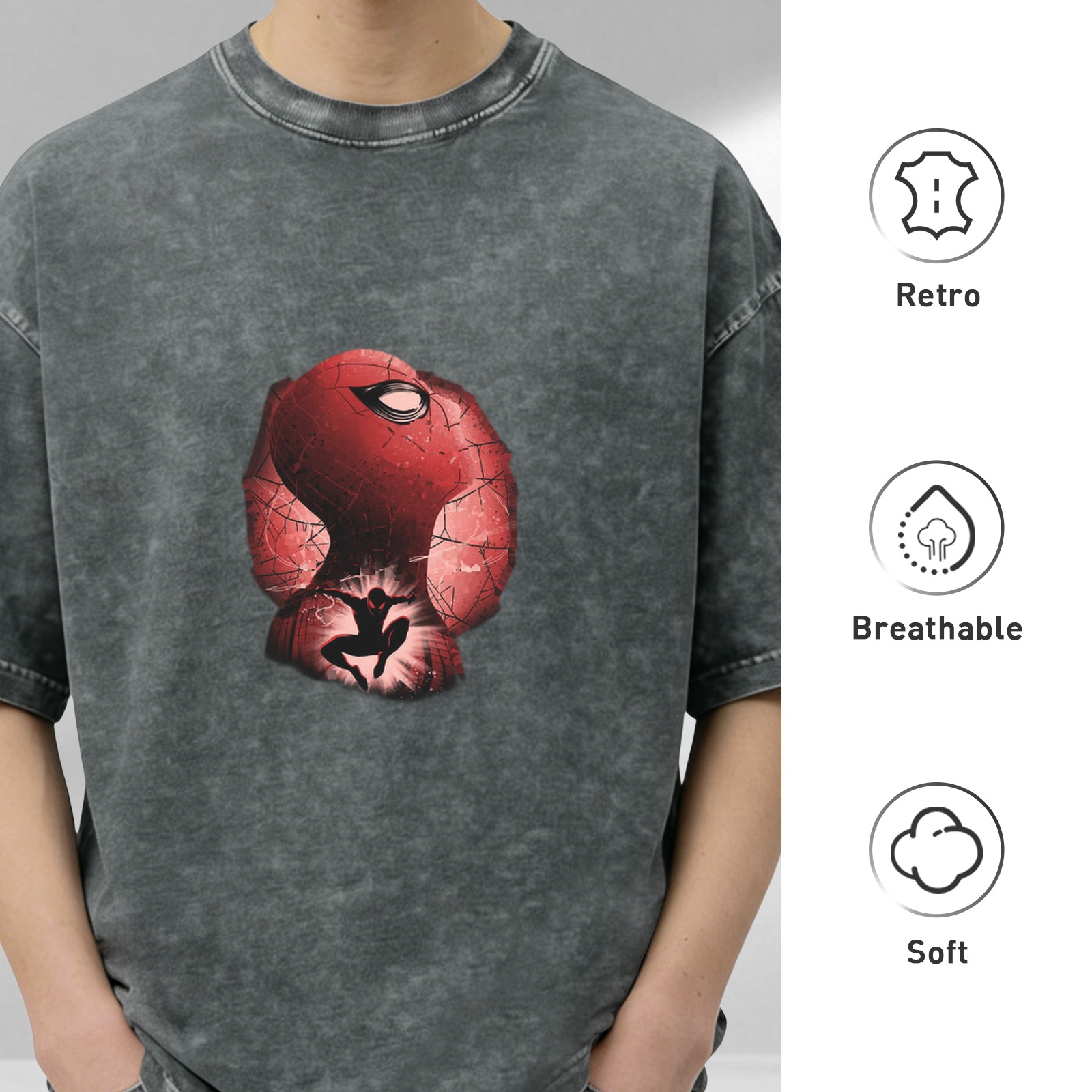 Oversized Spider-Man Graphic Stonewashed T-Shirt