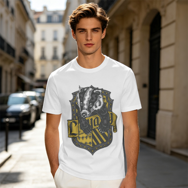 Olive T-Shirt With Hufflepuff Badger Crest Graphic