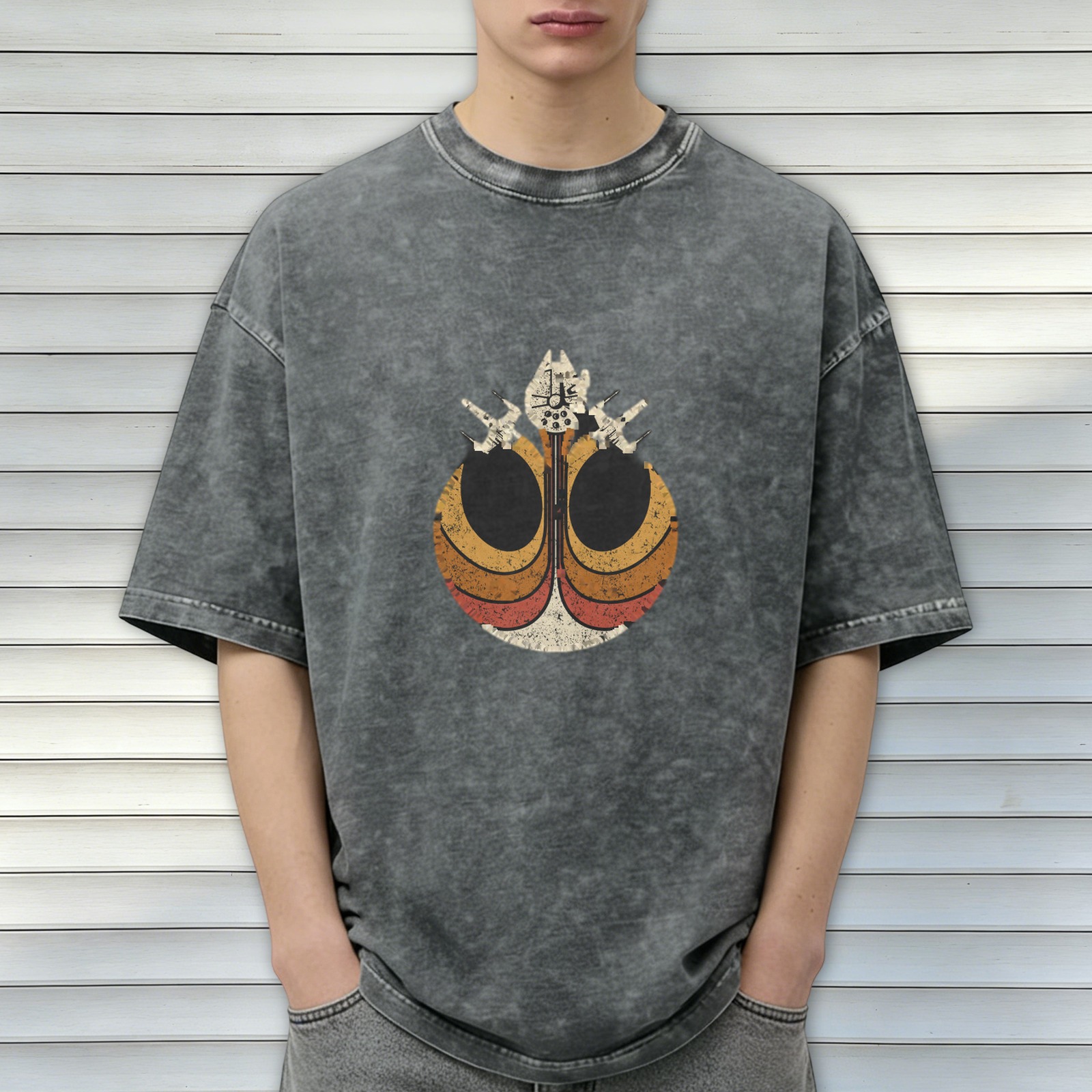 Star Wars Rebel Alliance Logo Vintage Graphic Acid Wash Oversized T-Shirt