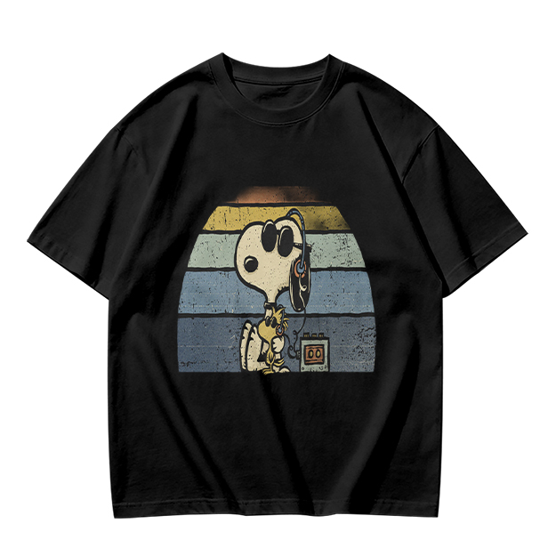 Olive T-shirt with Snoopy and Woodstock Retro Sunset Graphic