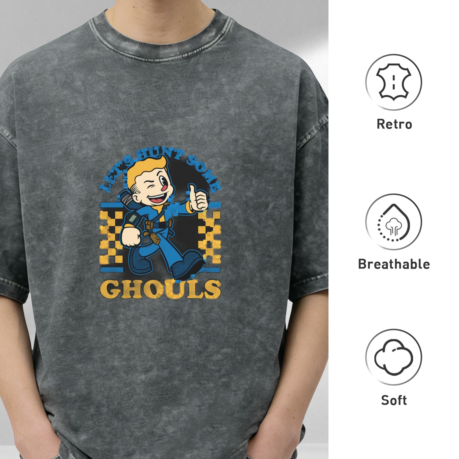 Fallout Vault Boy Let's Hunt Some Ghouls Acid Wash T-Shirt