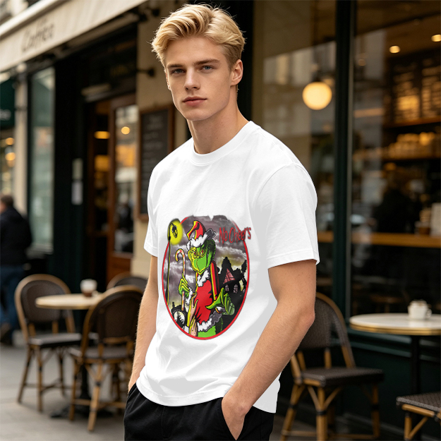 Olive T-shirt with Grinch 'No Cheers' Christmas Graphic Print