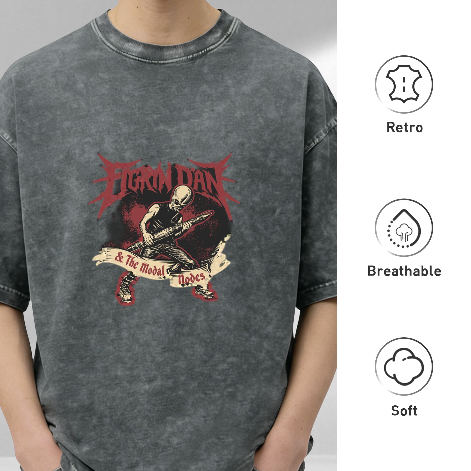 Fingrin Dan & The Modal Nodes Alien Guitar Player Band T-Shirt