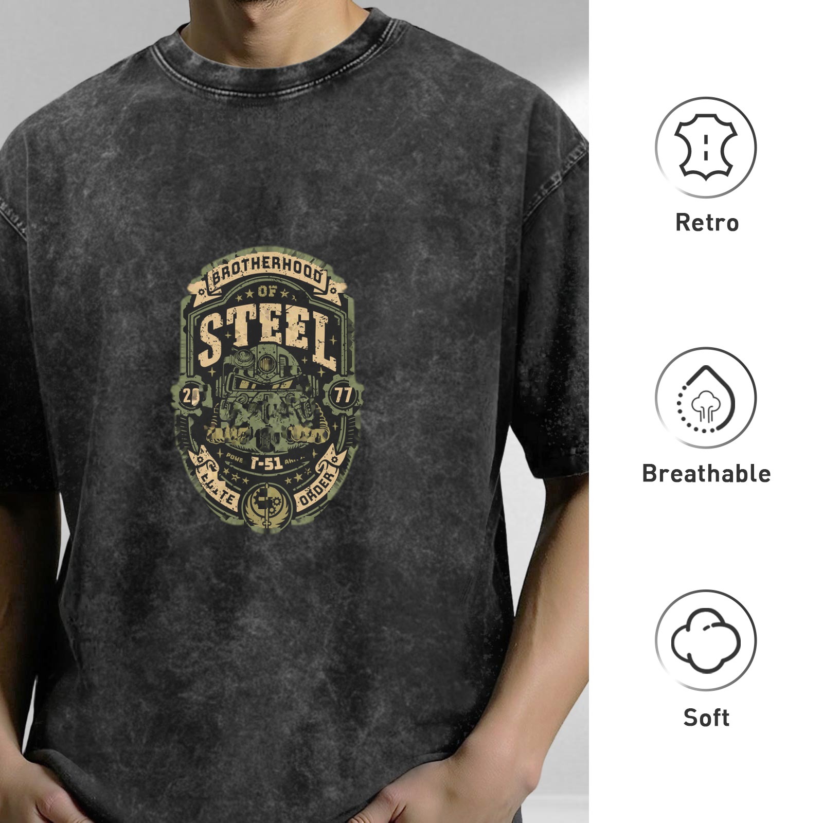 Fallout Brotherhood of Steel 2077 T-51 Power Armor Vintage Wash Graphic T-Shirt