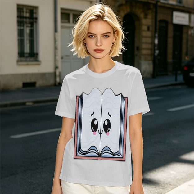 Olive T-Shirt With Cute Smiling Open Book Graphic Print