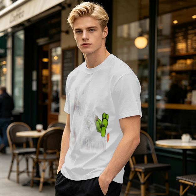 Olive Green T-Shirt With Cartoon Frog Feet Print