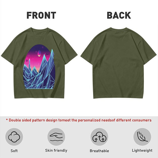 Olive T-Shirt With Synthwave Crystal Mountain Sunset Art