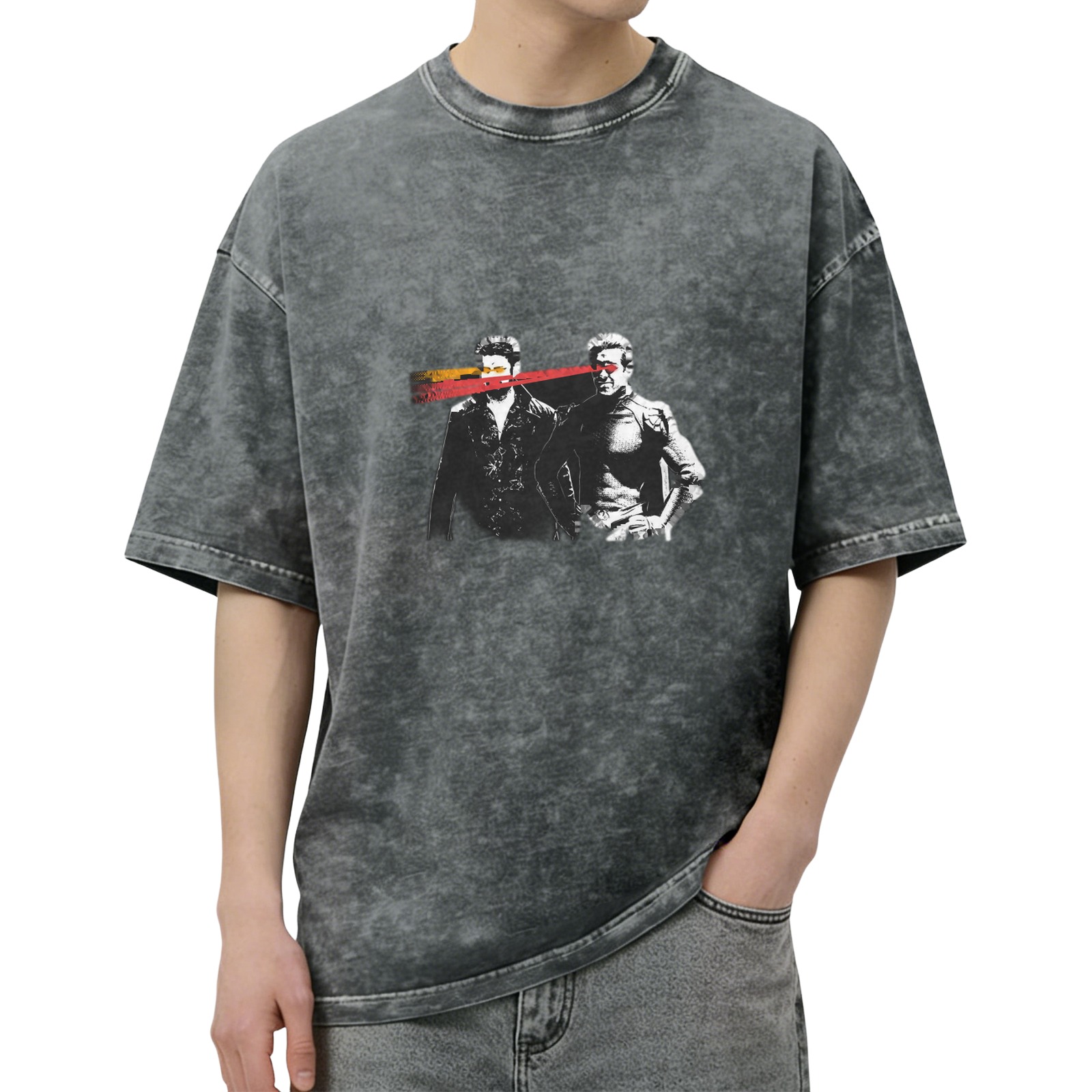 Oversized acid wash t-shirt with retro sci-fi character graphic print